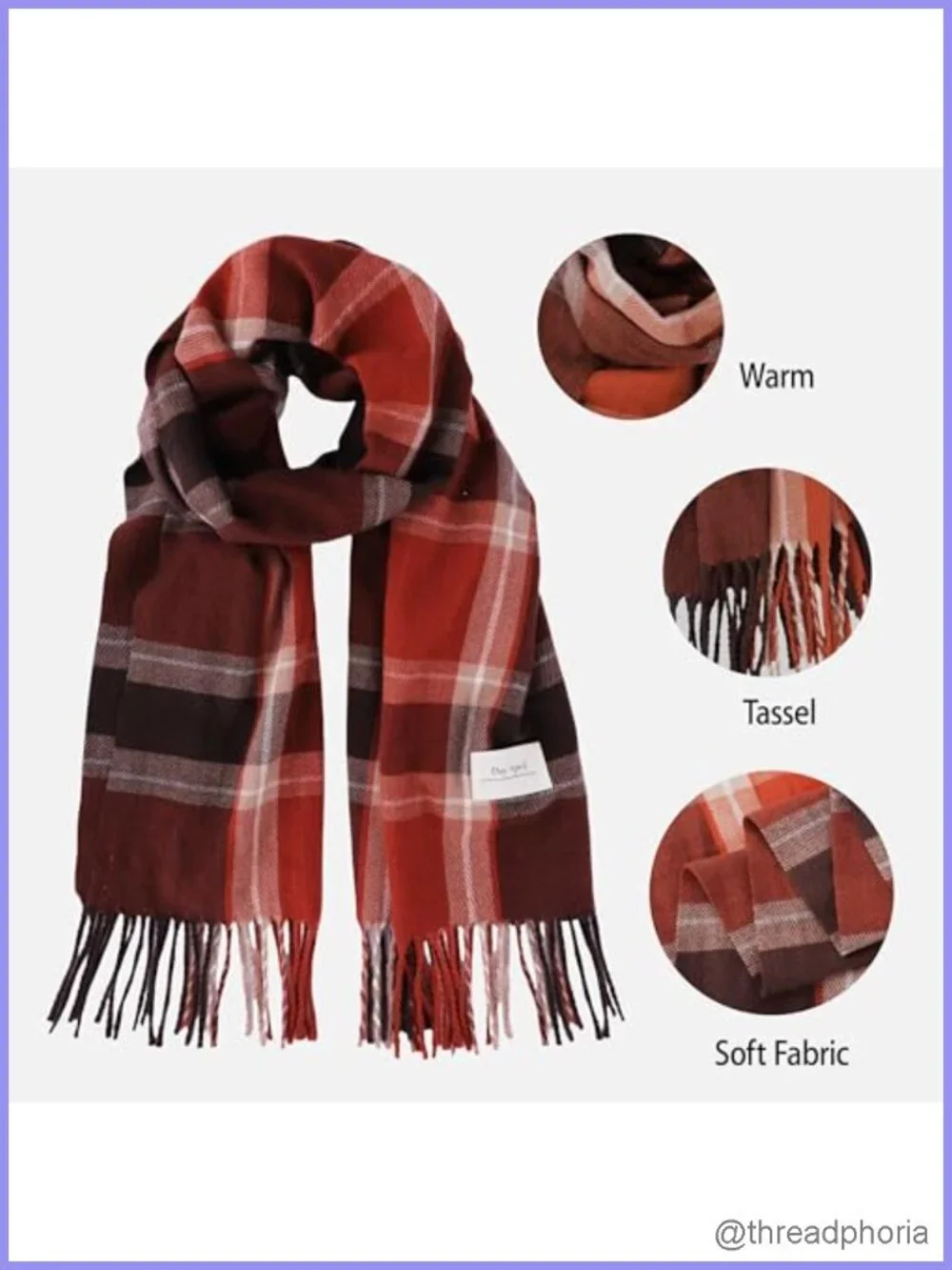 Warm Plaid Scarf Women Winter Thick Acrylic & Polyester Fringed Wrap Shawl